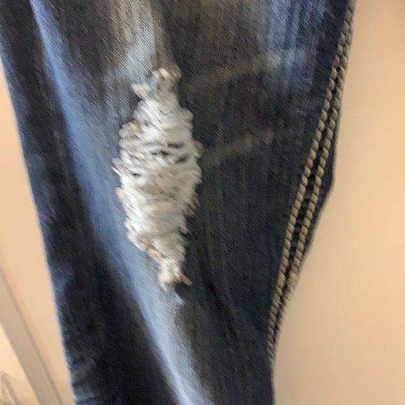 Y2K ALMOST FAMOUS CAPRIS BLUE JEANS 13 DISTRESSED CROPPED BLING STITCHING DENIM - Picture 13 of 13